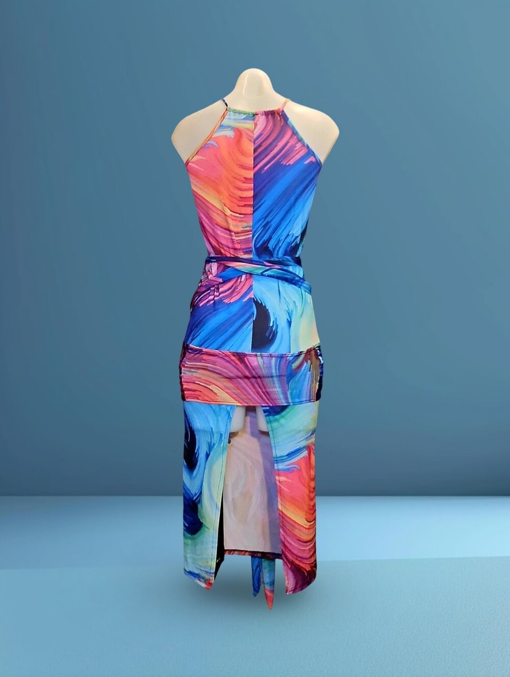 POSH by V Abstract Halter Dress 14' w a seperate Wrap so many styling options SM - Picture 4 of 10
